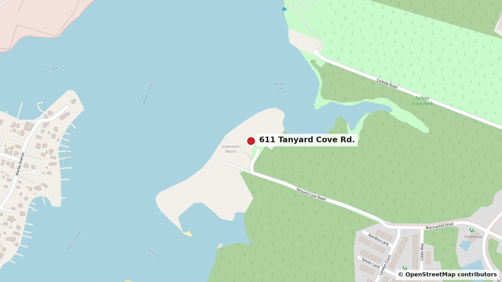 Street map with 611 Tanyard Cove Rd. marked, Glen Burnie, Md. 21060